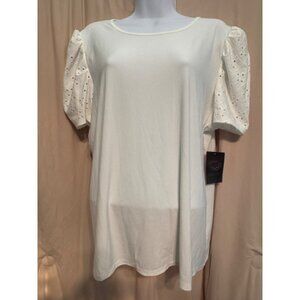 NWT Vince Camuto White Top Size XL Eyelet Bubble Sleeves